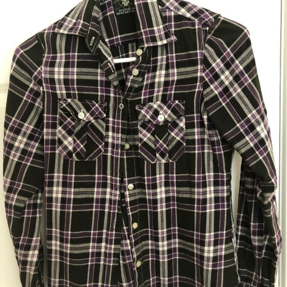 FEAR FOR WEAR Multi-Color Plaid Button Front Shirt -XS